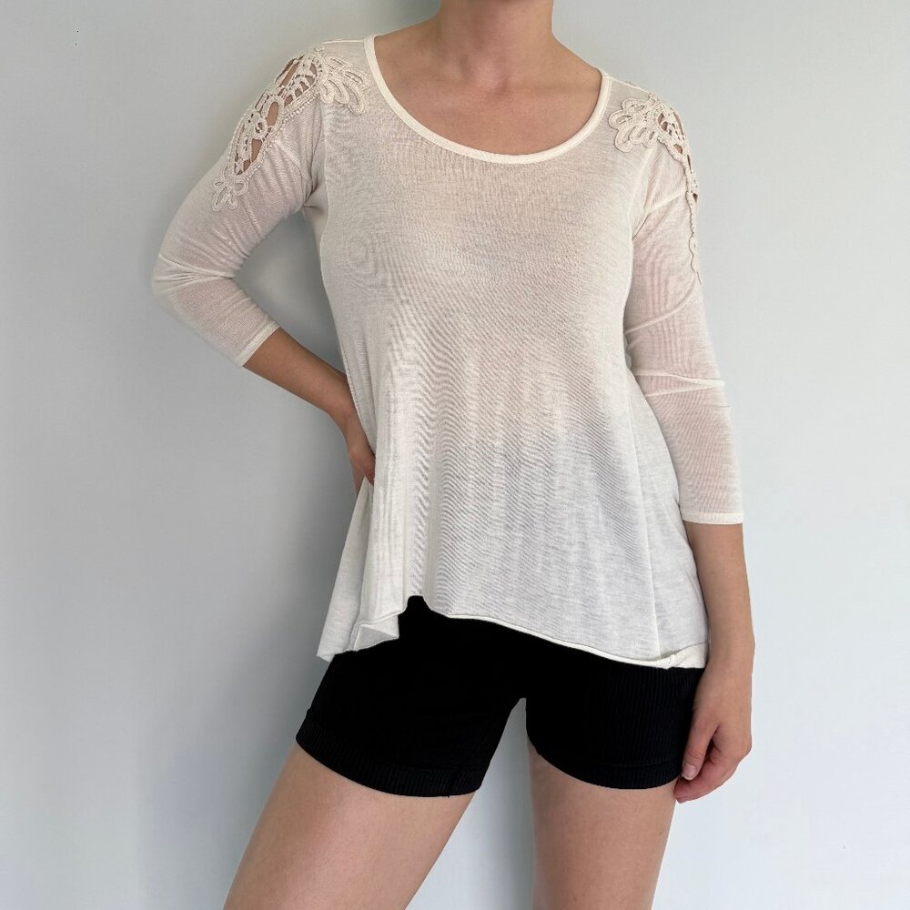 Hollister Lace Shoulder Tunic Top Cream XS